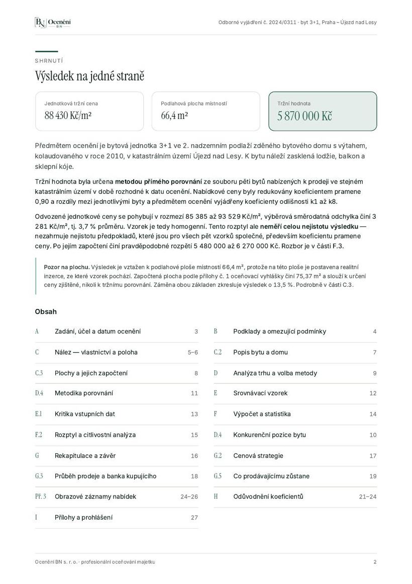 Vzorové vyjádření — výsledek na jedné straně